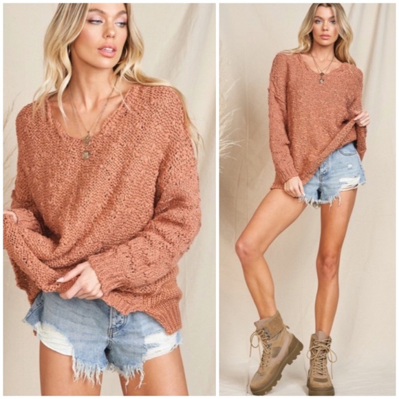 Sweaters - SOLD OUT Copper Pullover Textured Knit Long Sleeve Womens Casual Fall Winter